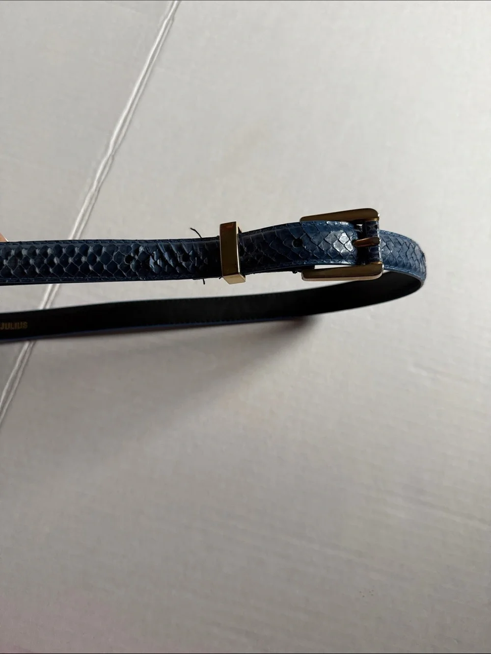 Deep Blue snake Skin  Textured Leather Belt with Metal Buckle